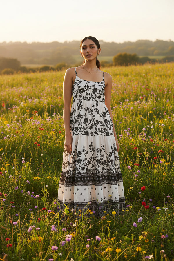 Strappy Tiered Maxi Dress in Florals